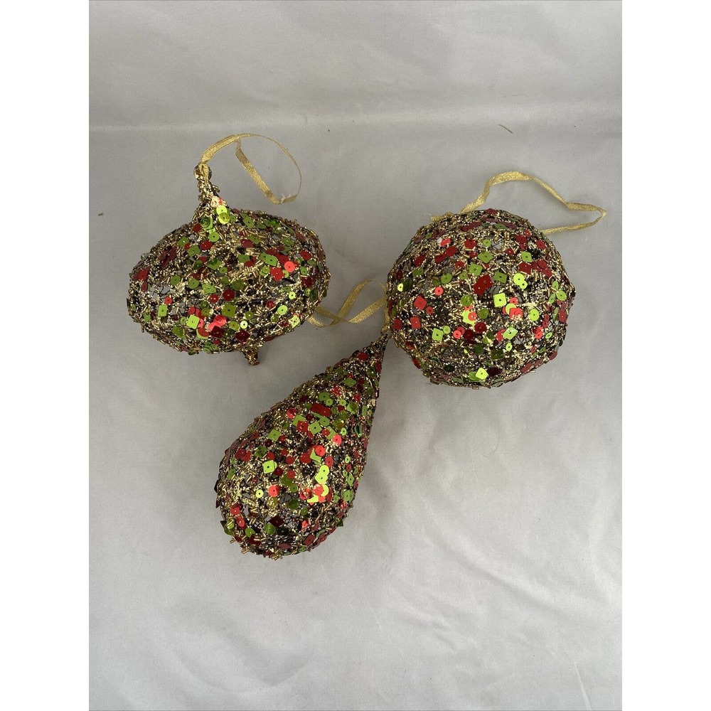 Lot of 3 Wire Mesh Sequined Christmas Ornaments E1-2